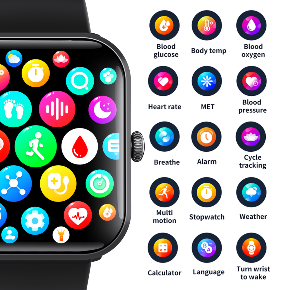 Asins cukura līmeņa glikozes mērītājs Viedais pulkstenis diabēta slimniekiem SOS ārkārtas trauksmes zvans